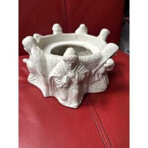 VTG Traditions Nativity Porcelain Bisque Candle Holder/ Planter